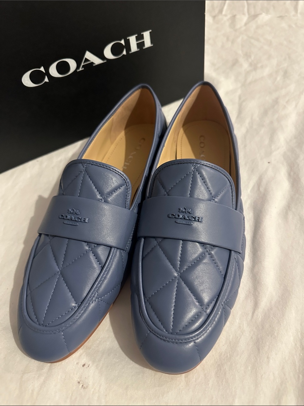 COACH Quilted Leather Loafers in Dusty Blue